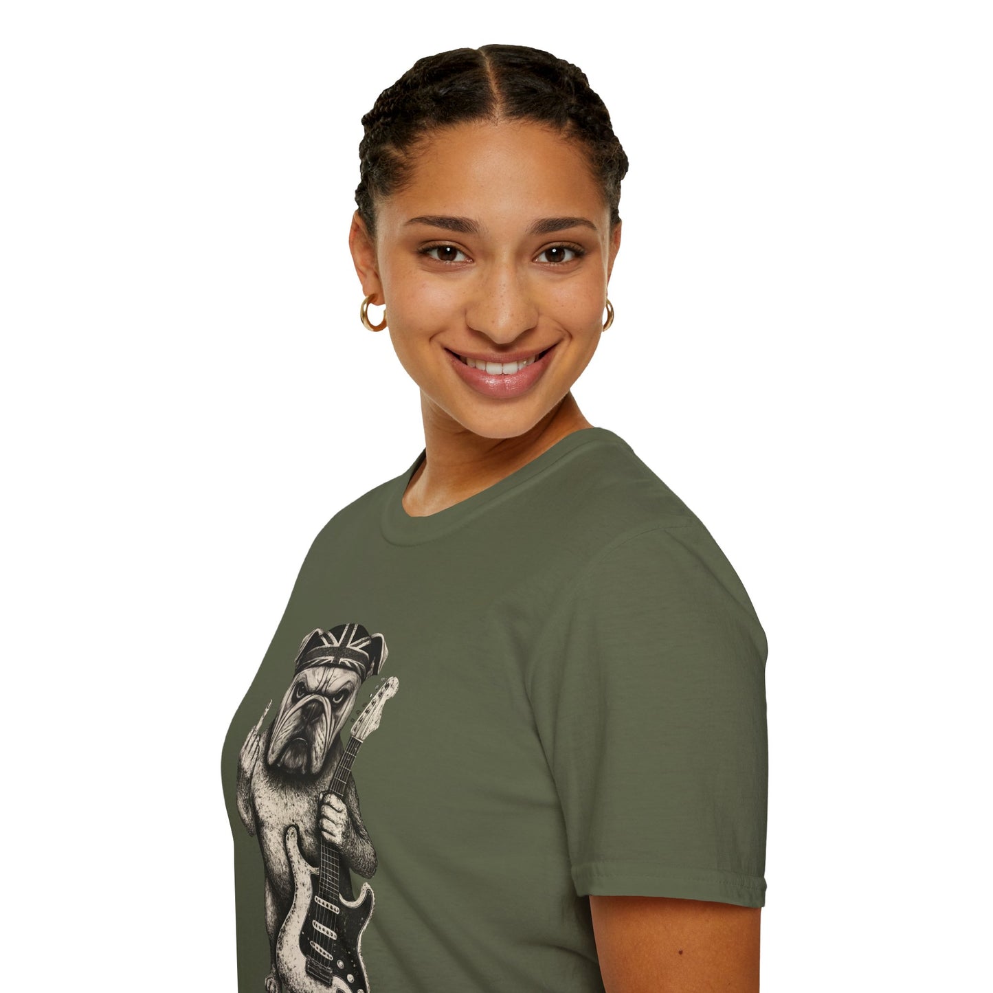 Bulldog Rock Rebel T-Shirt — Guitar-Slinging Middle Finger Design