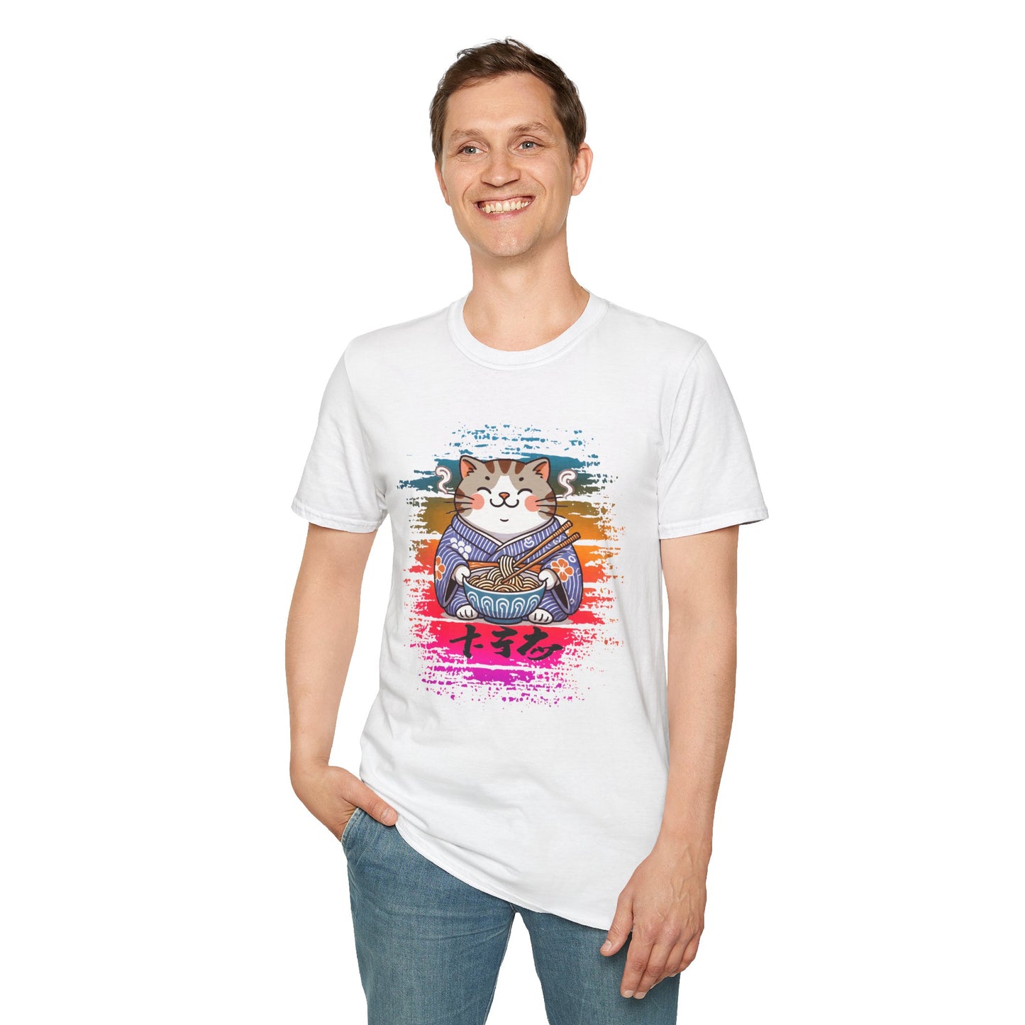 Cat Kimono T-Shirt with Love & Peace Japanese Calligraphy