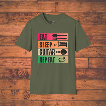 Eat Sleep Guitar Repeat, T-Shirt — Guitarist Day Planner Tee