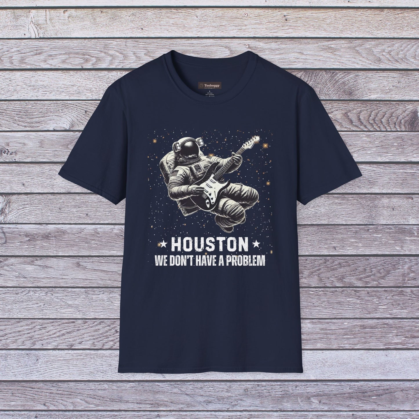 Astronaut Playing Guitar T-Shirt — "Houston, We Don't Have a Problem!"