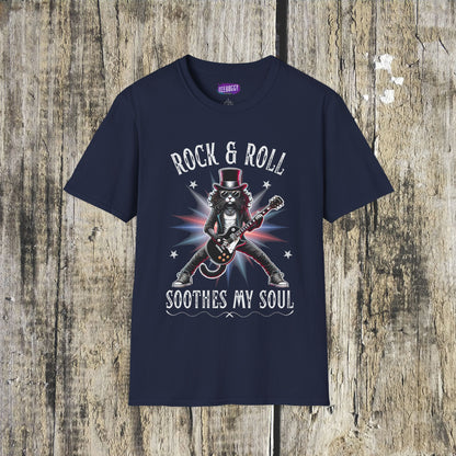 Rocker Cat T-Shirt, Rock & Roll, Soothes My Soul Design