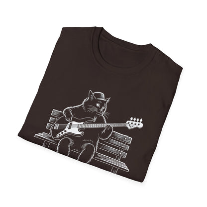 Bass Cat T‑Shirt — Cat Playing Bass Guitar for Music Lovers