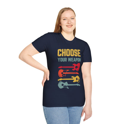 Guitar T-Shirt with 'Choose Your Weapon' Slogan