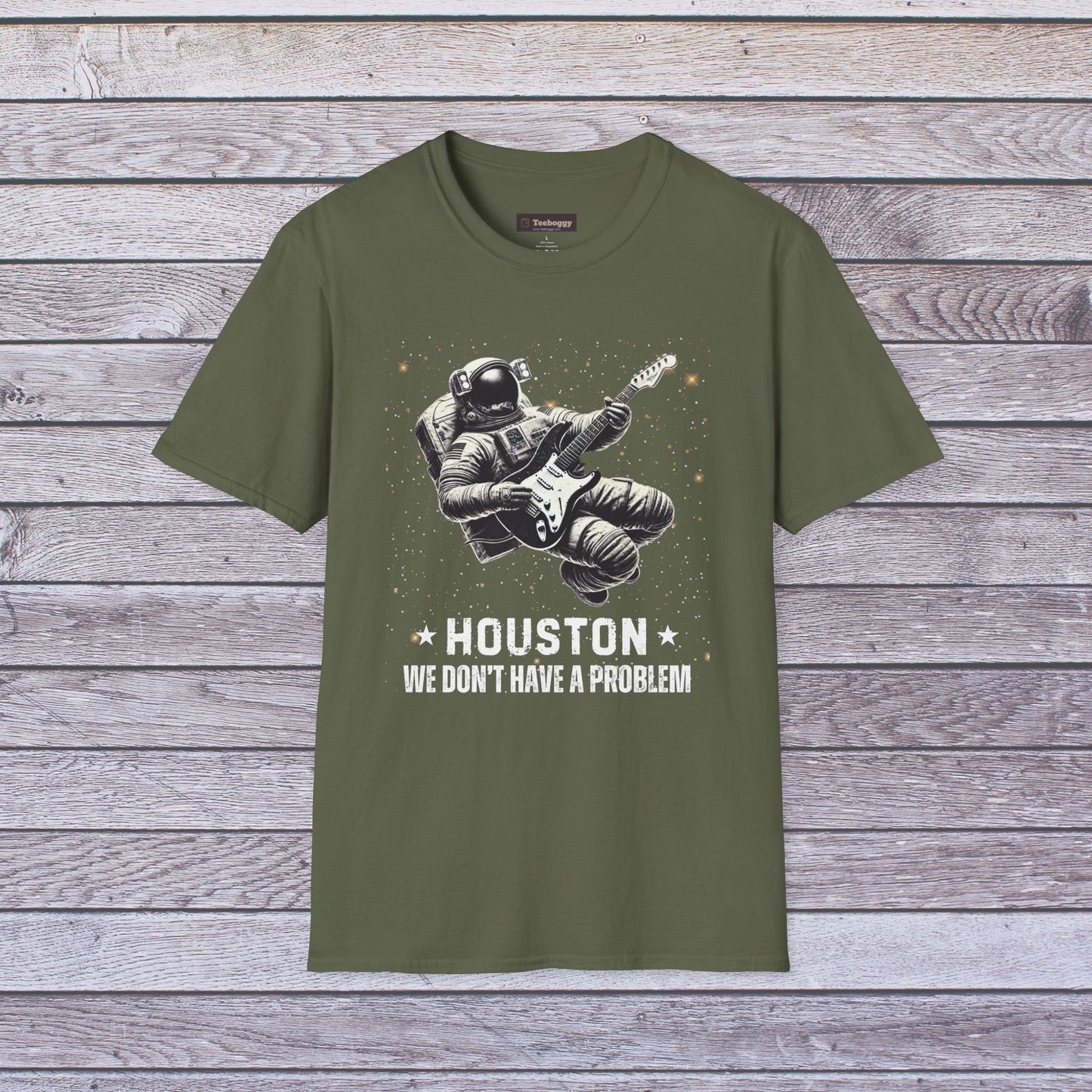 Astronaut Playing Guitar T-Shirt — "Houston, We Don't Have a Problem!"