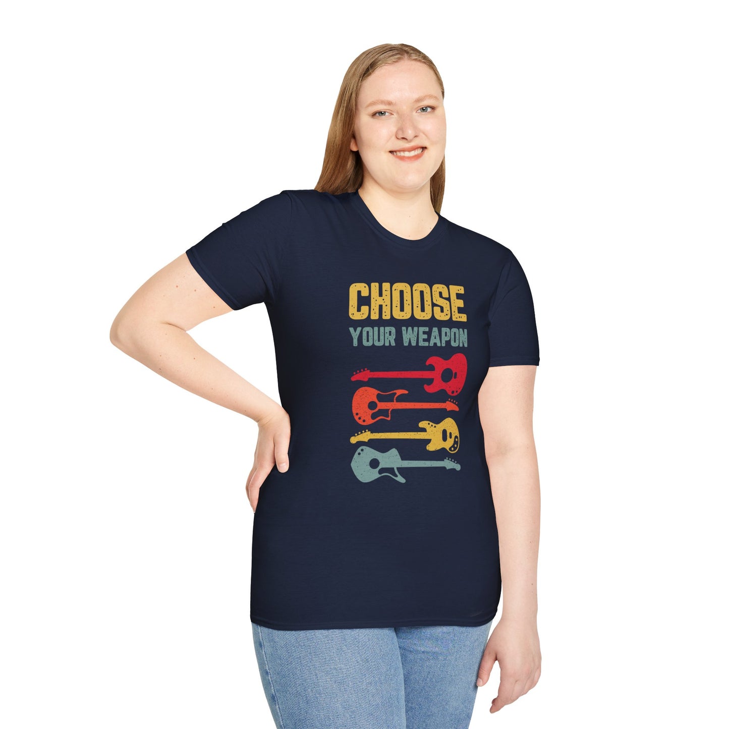 Guitar T-Shirt with 'Choose Your Weapon' Slogan