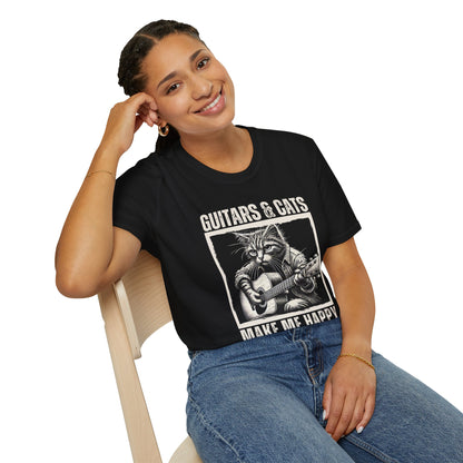 Guitars & Cats Make Me Happy T-Shirt — Cool Cat Playing Guitar Tee