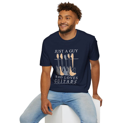 T-Shirt — "Just a Guy Who Loves Guitars" Guitar Lover Tee