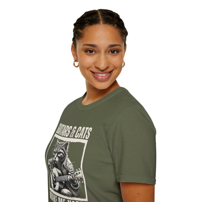 Guitars & Cats Make Me Happy T-Shirt — Cool Cat Playing Guitar Tee