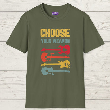 Guitar T-Shirt with 'Choose Your Weapon' Slogan