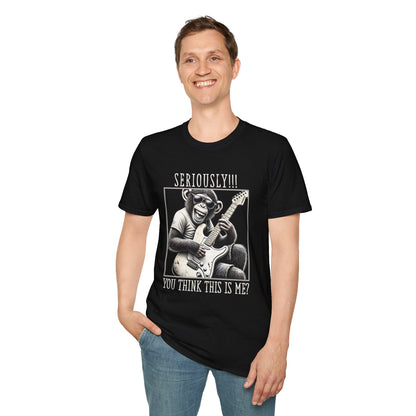 Chimpanzee Guitar T-Shirt — "Seriously!!! You Think This Is Me?"