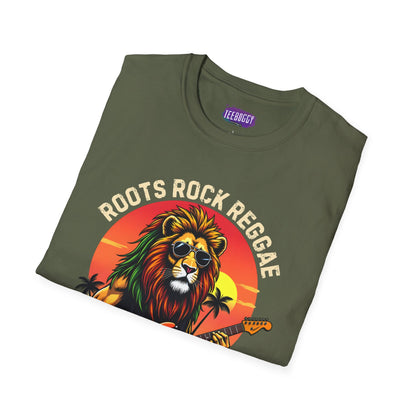 Graphic T-Shirt - Zion Lion Rock Guitar Retro Sunset with Roots Rock Reggae & One Love Slogans