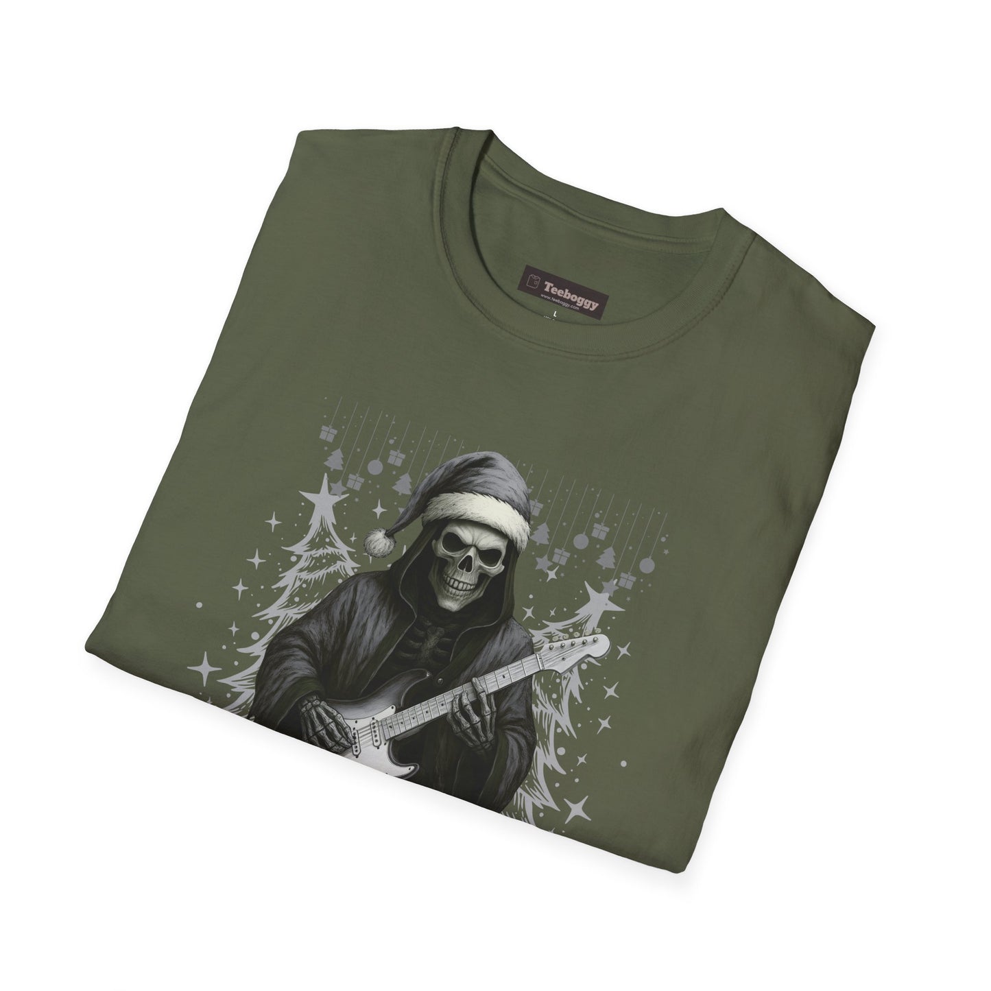 Merry Rocking Christmas Skeleton Santa T-Shirt