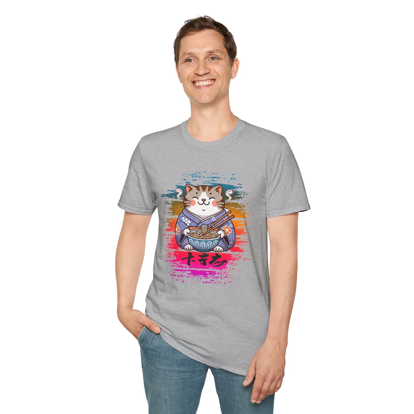 Cat Kimono T-Shirt with Love & Peace Japanese Calligraphy