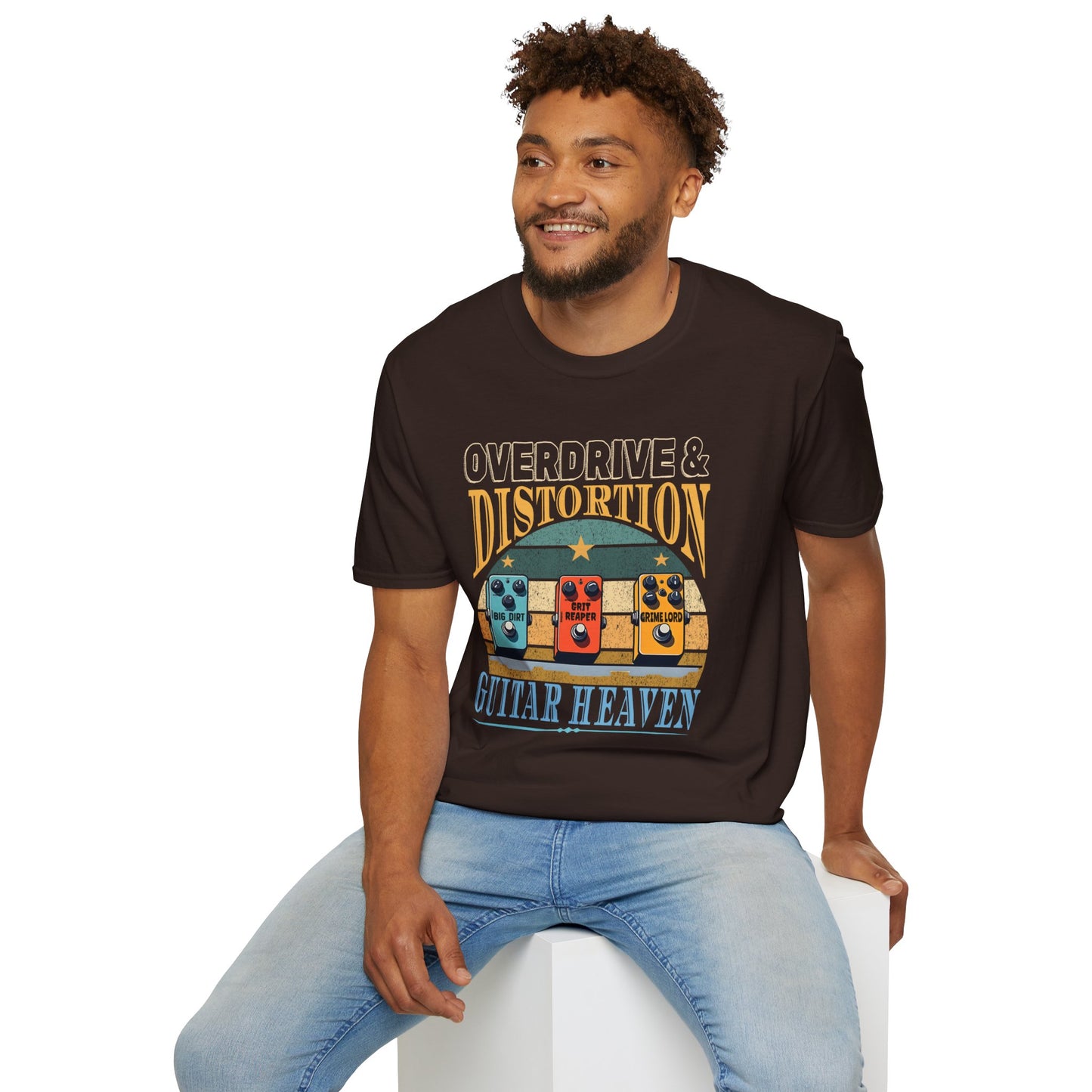 Guitar Pedals T-Shirt — "Overdrive and Distortion, Guitar Heaven"
