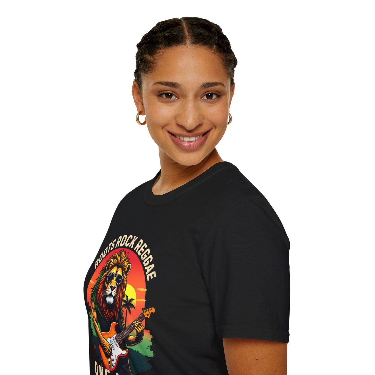 Roots Rock Reggae Lion Guitar T-Shirt — One Love Music Tee
