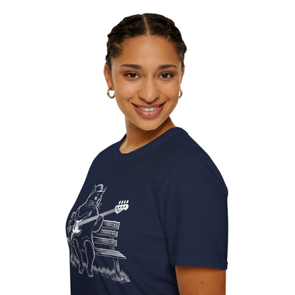 Bass Cat T‑Shirt — Cat Playing Bass Guitar for Music Lovers