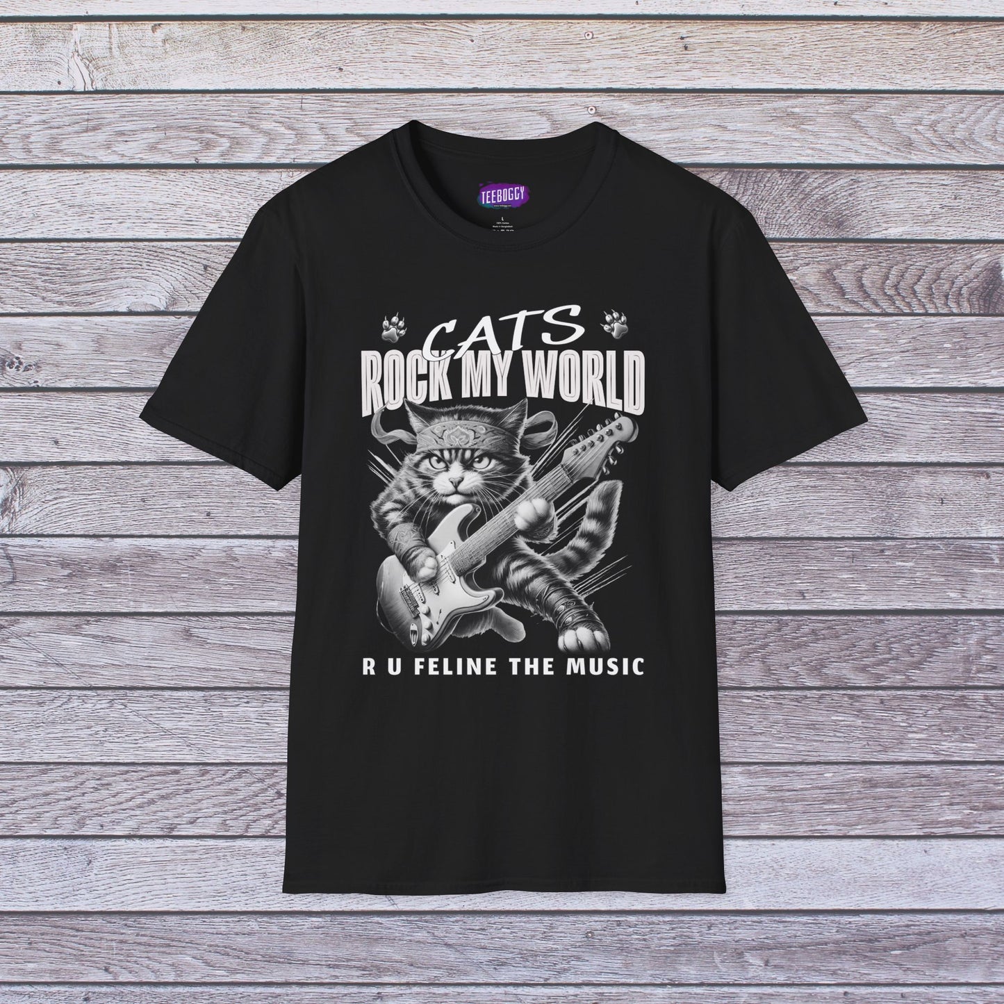 Rocker Cat T-Shirt - Cat Rock My World - R U Feline The Music
