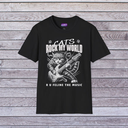 Rocker Cat T-Shirt - Cat Rock My World - R U Feline The Music