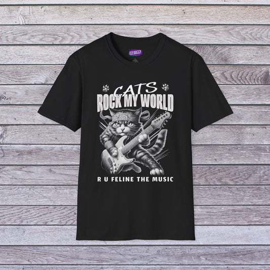 Rocker Cat T-Shirt - Cat Rock My World - R U Feline The Music