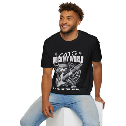 Rocker Cat T-Shirt - Cats Rock My World - R U Feline The Music