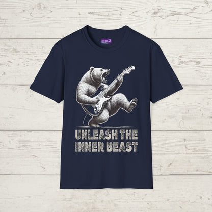Graphic Tee Unleash the Inner Beast Grizzly Bear Rock Guitar T-Shirt