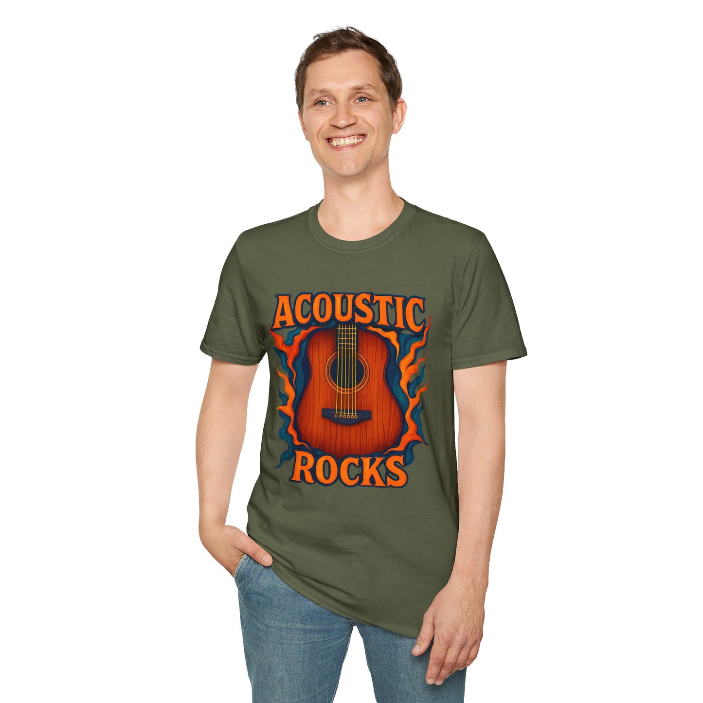 Acoustic Guitar T-Shirt — "Acoustic Rocks" Folk & Rock Tee