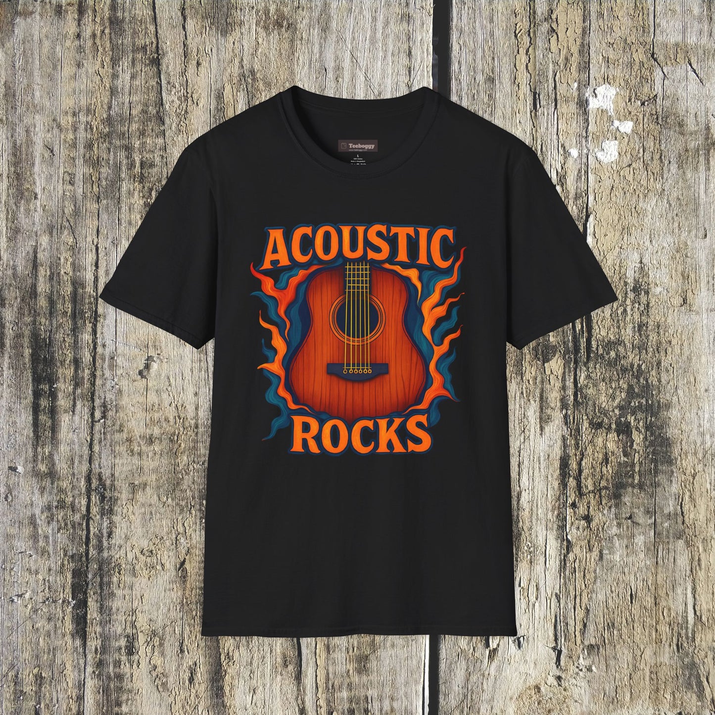 Acoustic Guitar T-Shirt — "Acoustic Rocks" Folk & Rock Tee