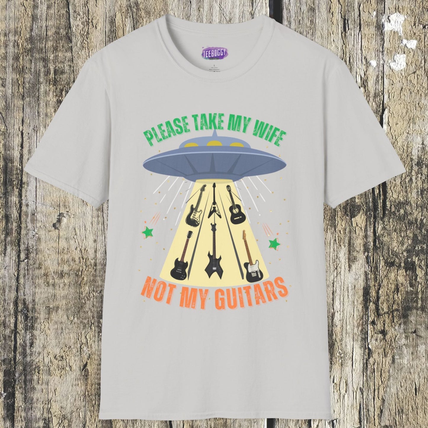 Alien Spaceship Abducting Guitars T-Shirt