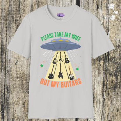 Alien Spaceship Abducting Guitars T-Shirt