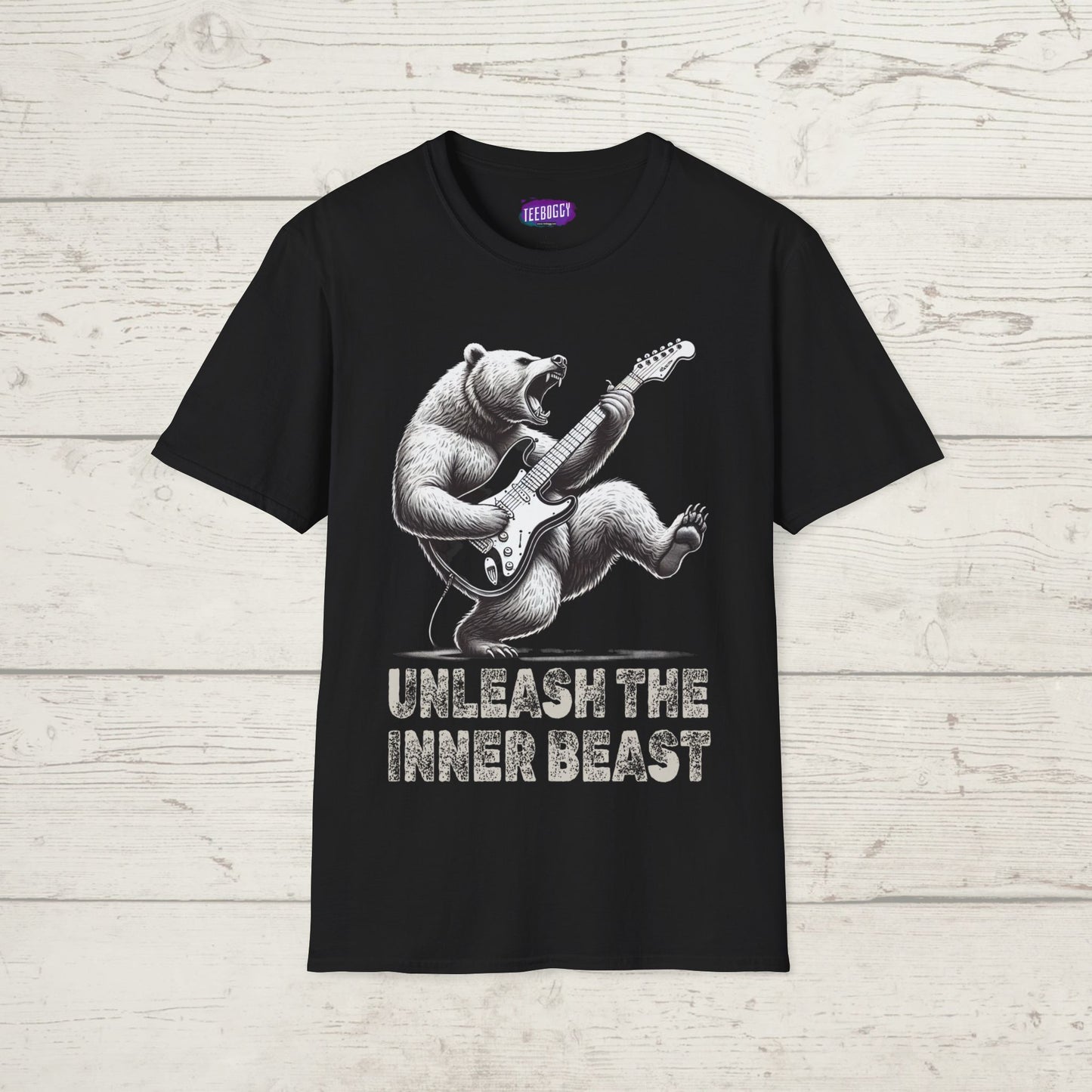 Graphic Tee Unleash the Inner Beast Grizzly Bear Rock Guitar T-Shirt