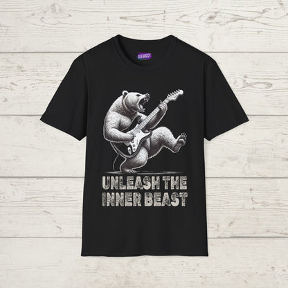 Graphic Tee Unleash the Inner Beast Grizzly Bear Rock Guitar T-Shirt