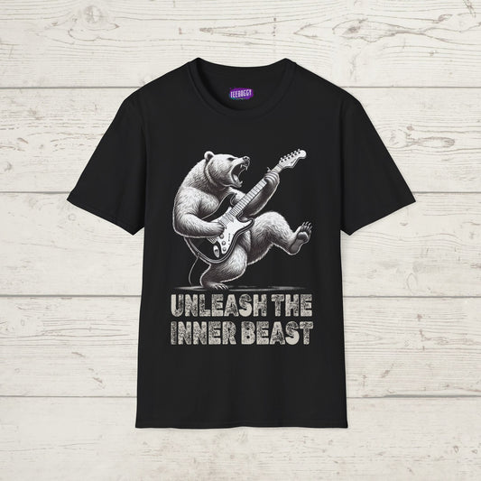 Graphic Tee Unleash the Inner Beast Grizzly Bear Rock Guitar T-Shirt