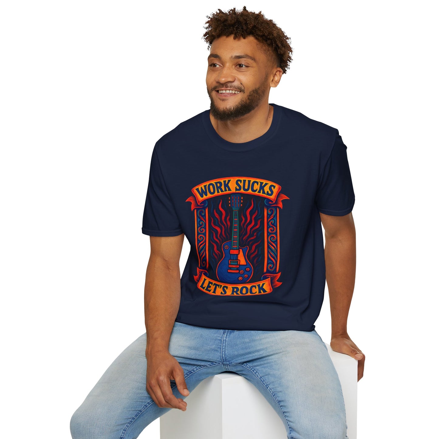 Work Sucks, Let’s Rock T-Shirt — Rock Guitar Graphic Tee