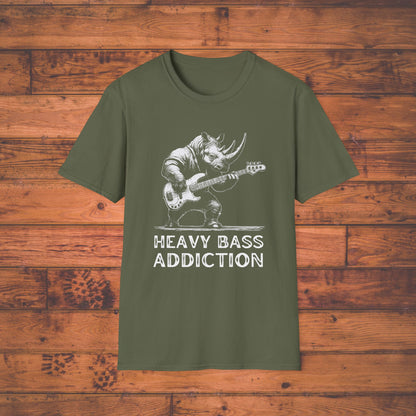 Heavy Bass Addiction T-Shirt — Rhino Playing Bass for Bassists & Music Lovers