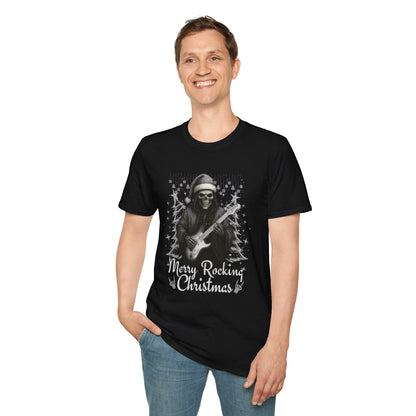Merry Rocking Christmas Skeleton Santa T-Shirt
