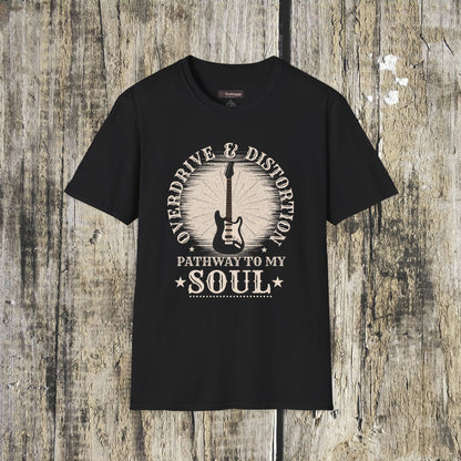 Overdrive & Distortion Guitar T-Shirt — Retro Stratocaster Design