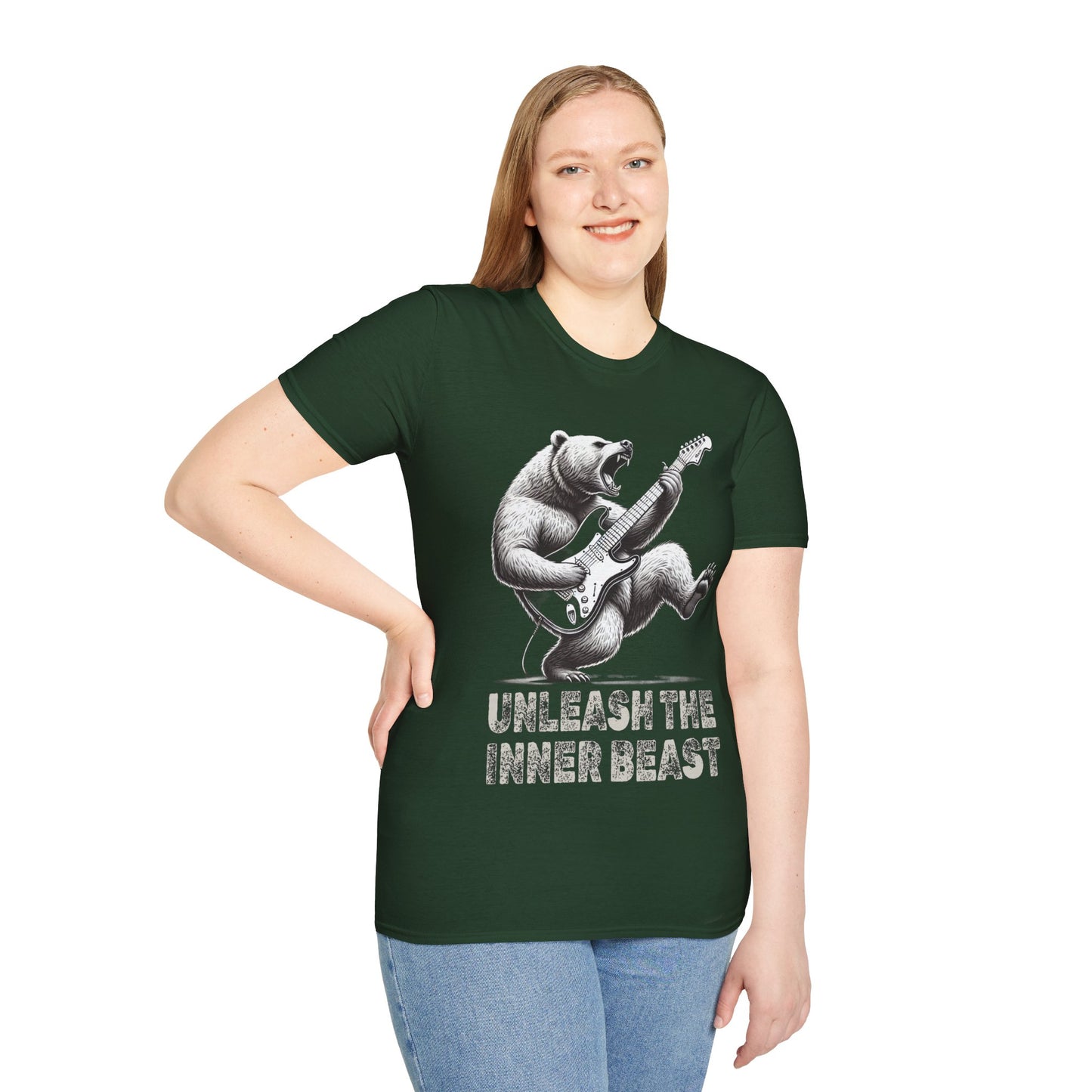 Graphic Tee Unleash the Inner Beast Grizzly Bear Rock Guitar T-Shirt