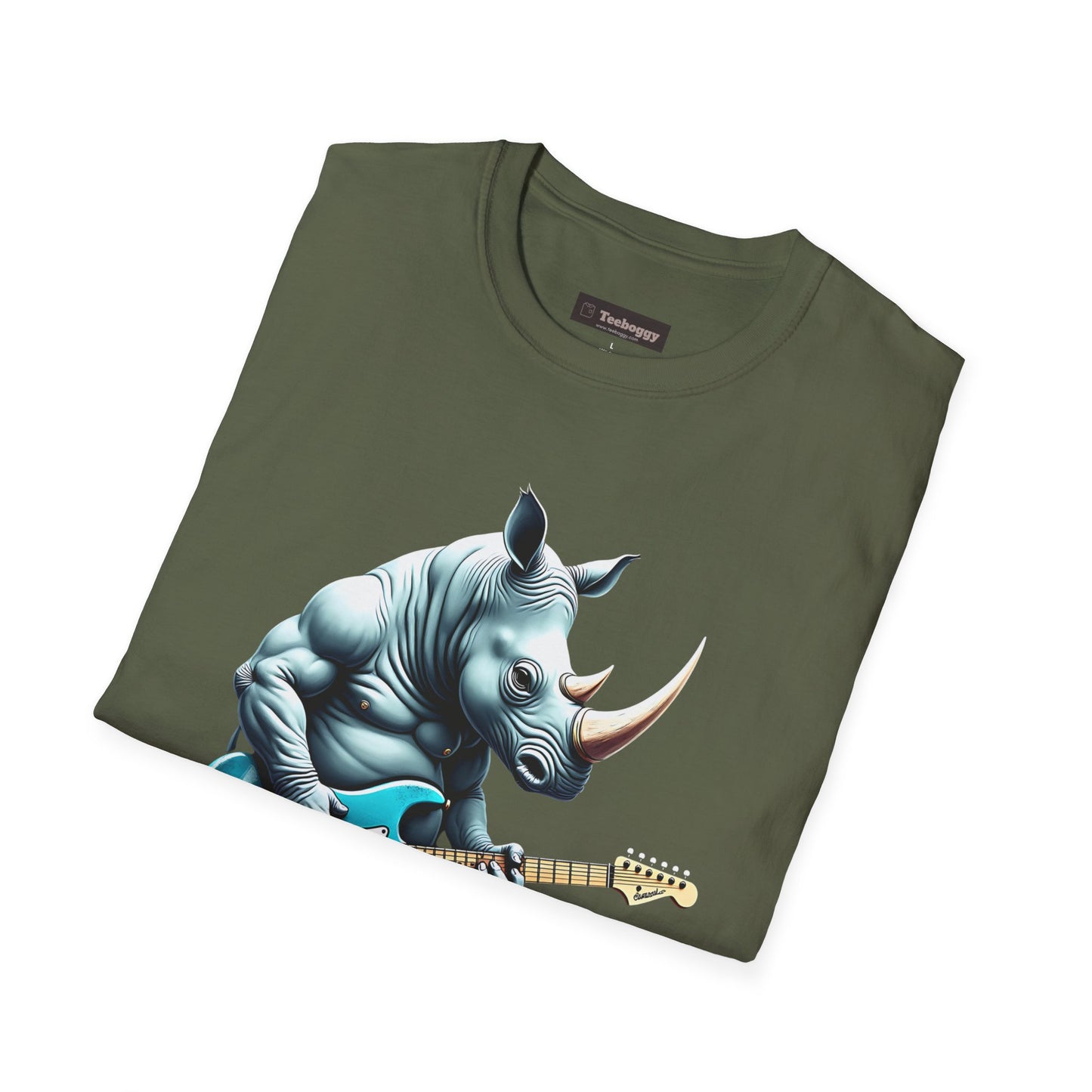 Rock Guitar Rhino T-Shirt — Rhinoceros Playing Electric Guitar Graphic Tee