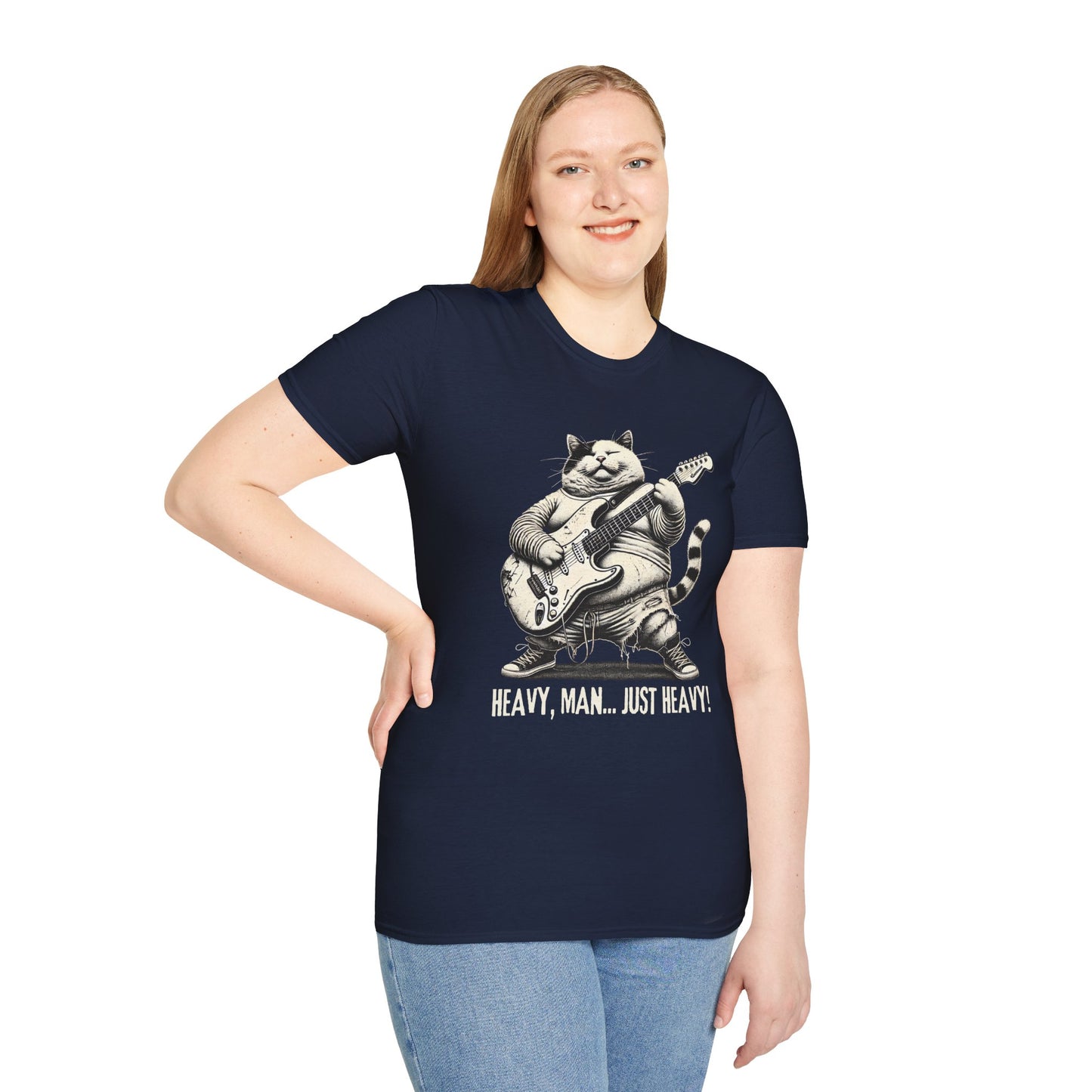 Funny Rocker Fat Cat T-Shirt – “Heavy Man… Just Heavy!”