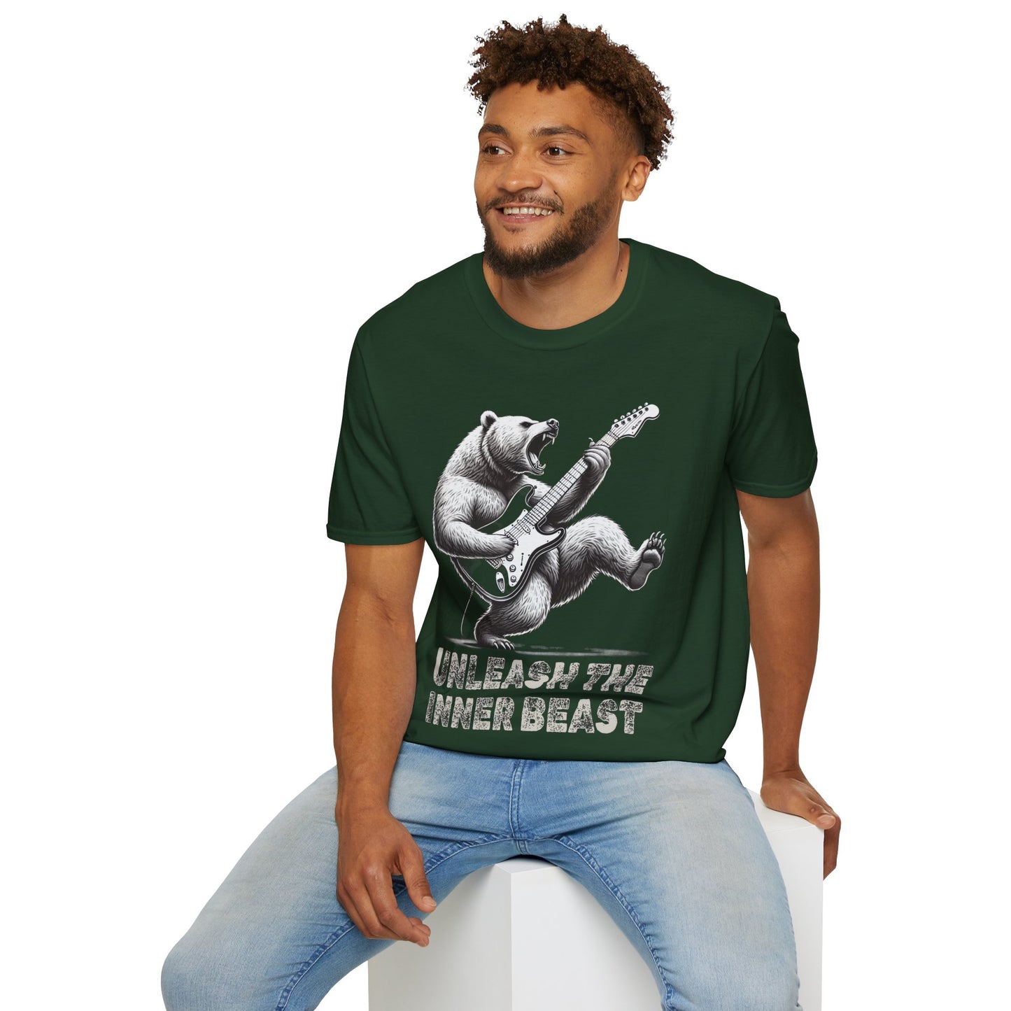 Graphic Tee Unleash the Inner Beast Grizzly Bear Rock Guitar T-Shirt