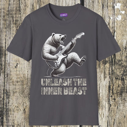 Graphic Tee Unleash the Inner Beast Grizzly Bear Rock Guitar T-Shirt