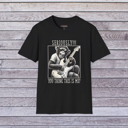 Chimpanzee Guitar T-Shirt — "Seriously!!! You Think This Is Me?"