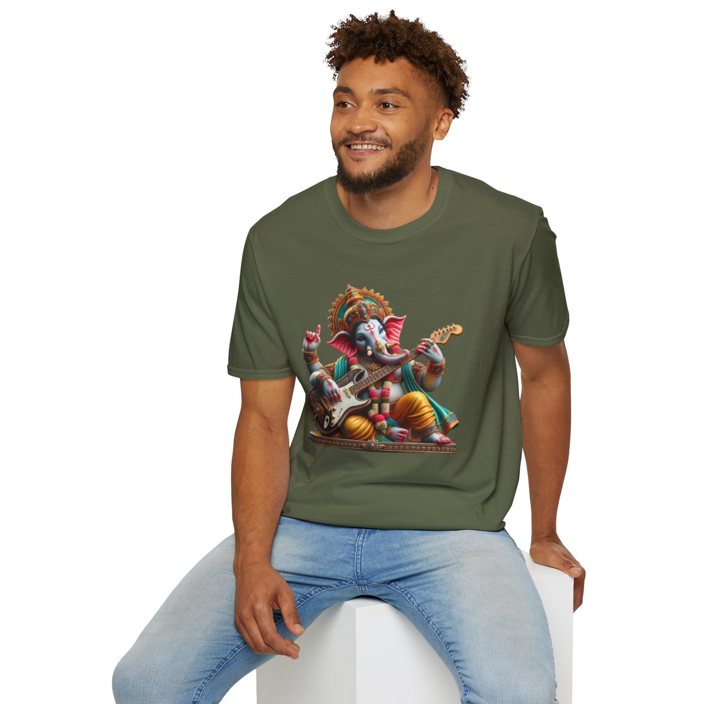 Ganesh Playing Electric Guitar T-Shirt — Woodstock Vibes Spiritual Rock Tee