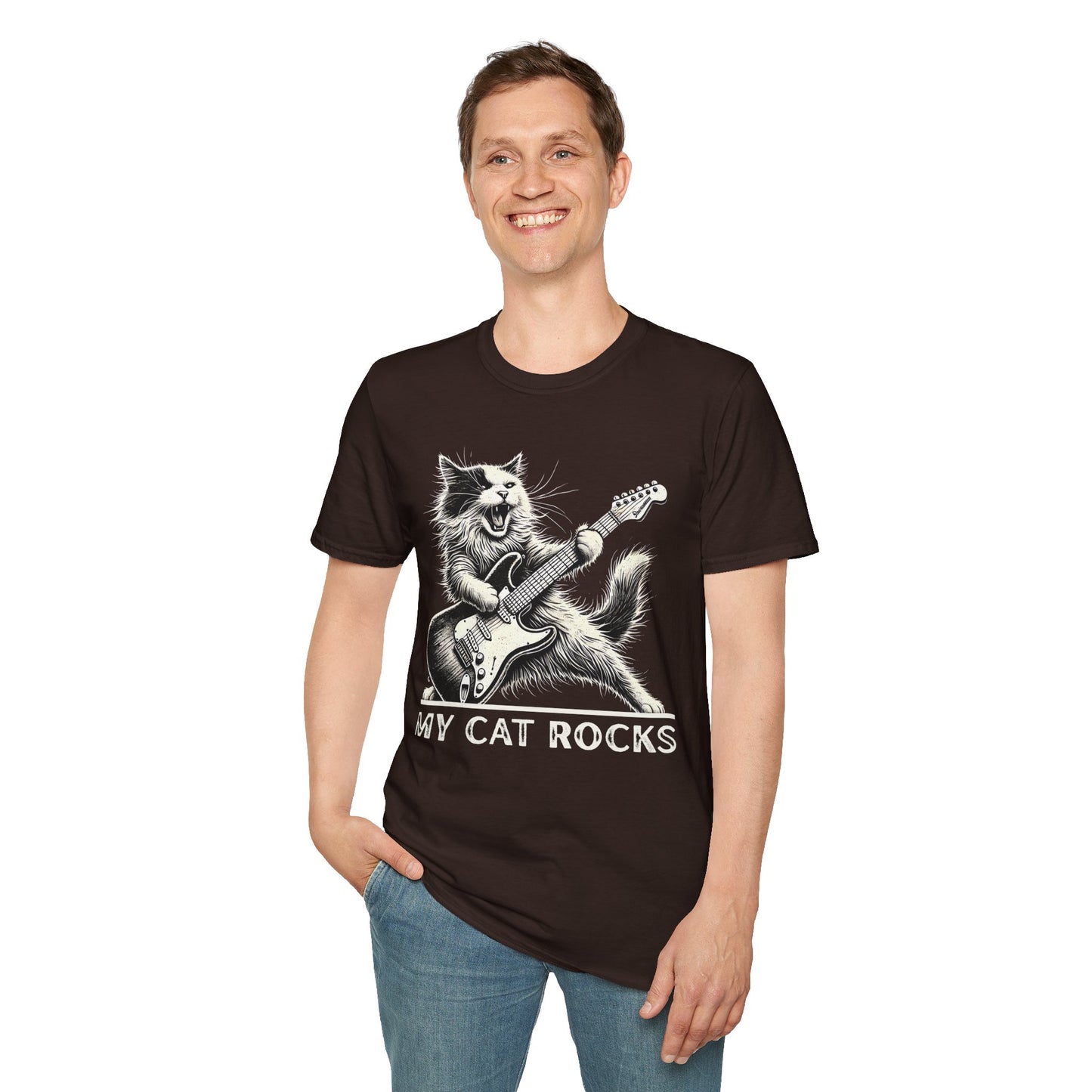 My Cat Rocks T-Shirt — Cat Playing Guitar Tee for Music Lovers