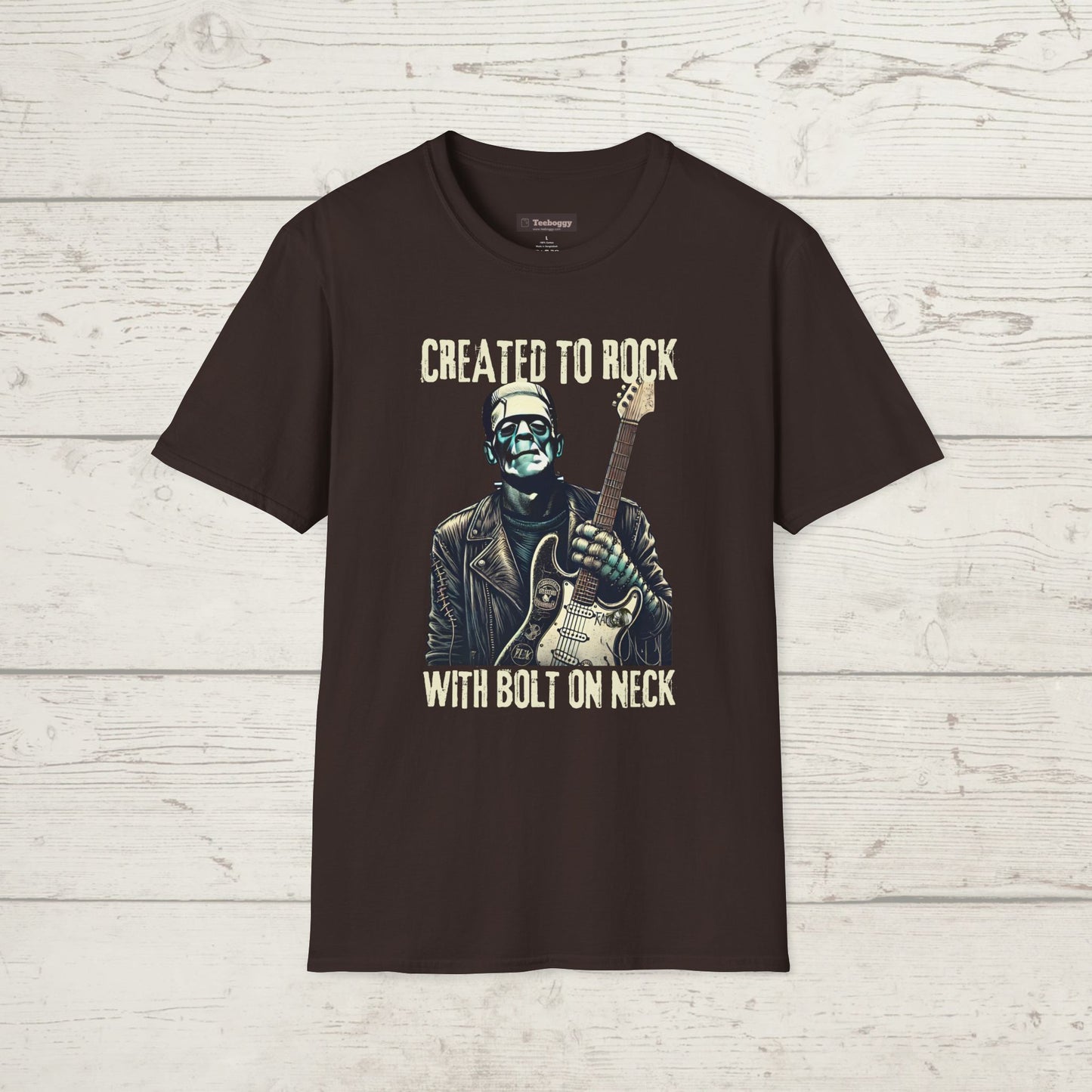 Crafted To Rock, With Bolt-on Neck, Frankenstein With Guitar, T-Shirt.