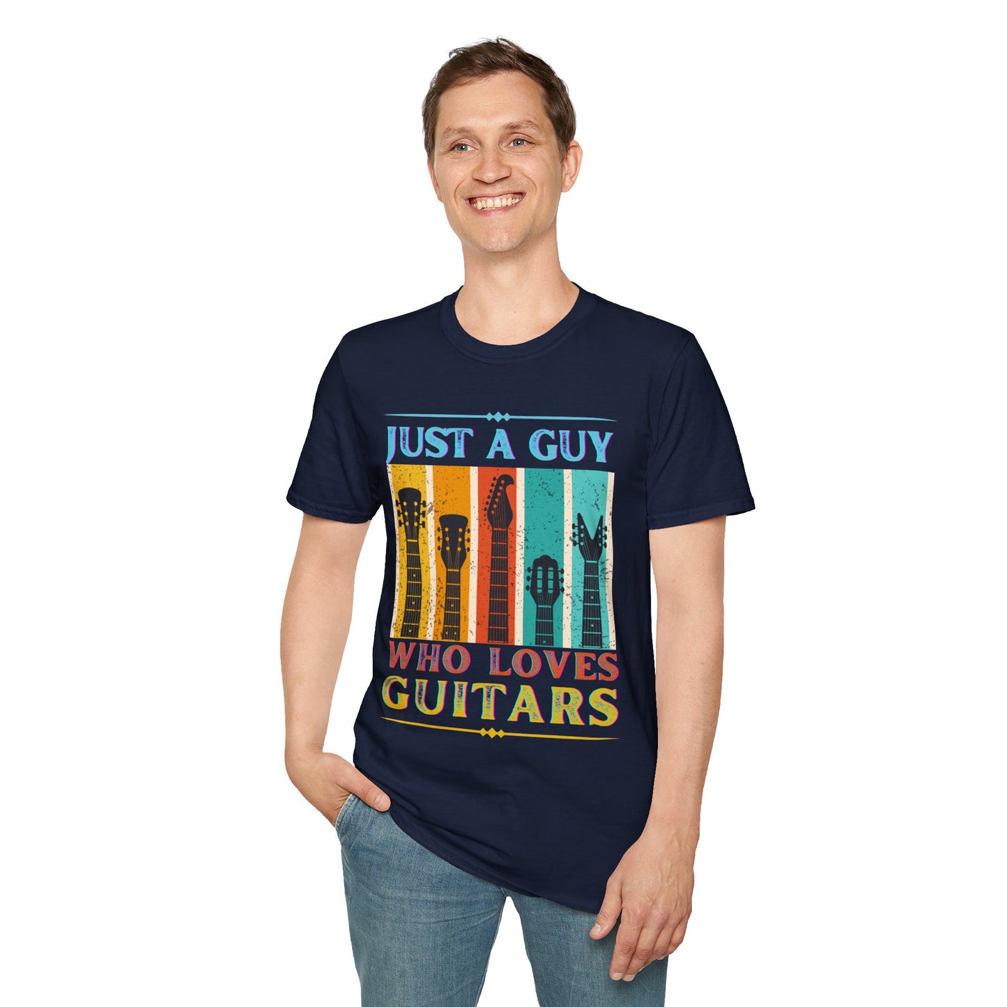 Guitar Headstocks Unisex T-Shirt - 'Just a Guy Who Loves Guitars'