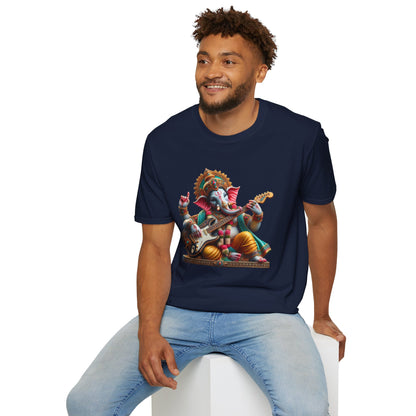 Ganesh Playing Electric Guitar T-Shirt — Woodstock Vibes Spiritual Rock Tee