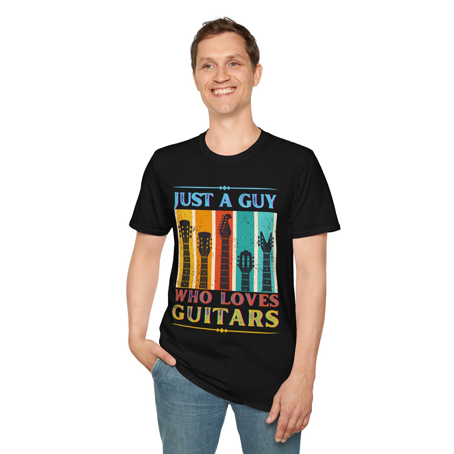 Guitar Headstocks Unisex T-Shirt - 'Just a Guy Who Loves Guitars'
