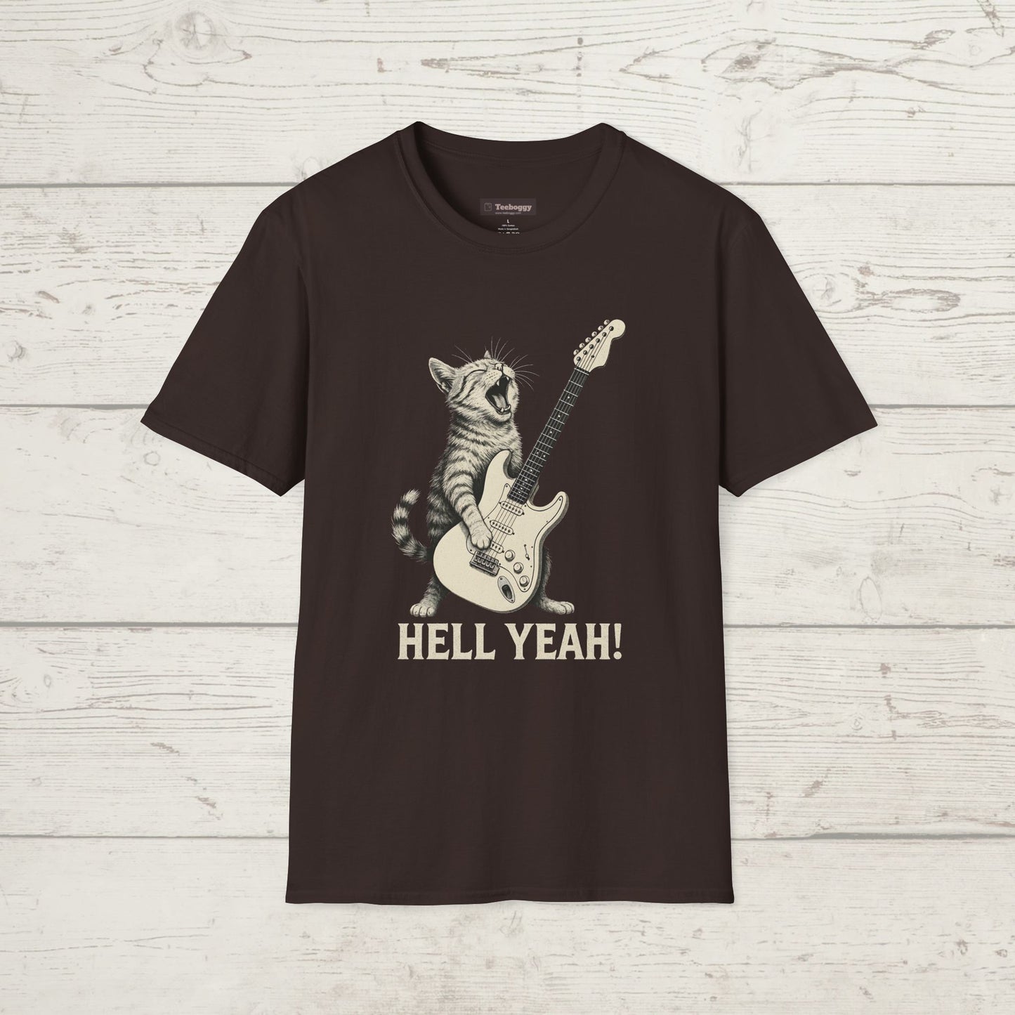 Cat Rocking-Out With Guitar, Hell Yeah!, T-Shirt.