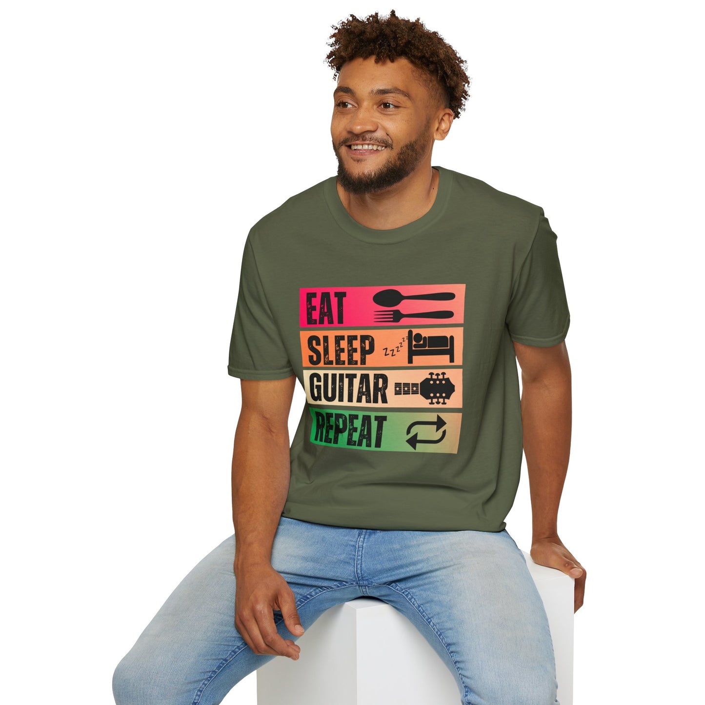 Eat Sleep Guitar Repeat, T-Shirt — Guitarist Day Planner Tee